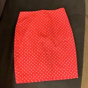 Ann taylor pink and white polka dot pencil skirt